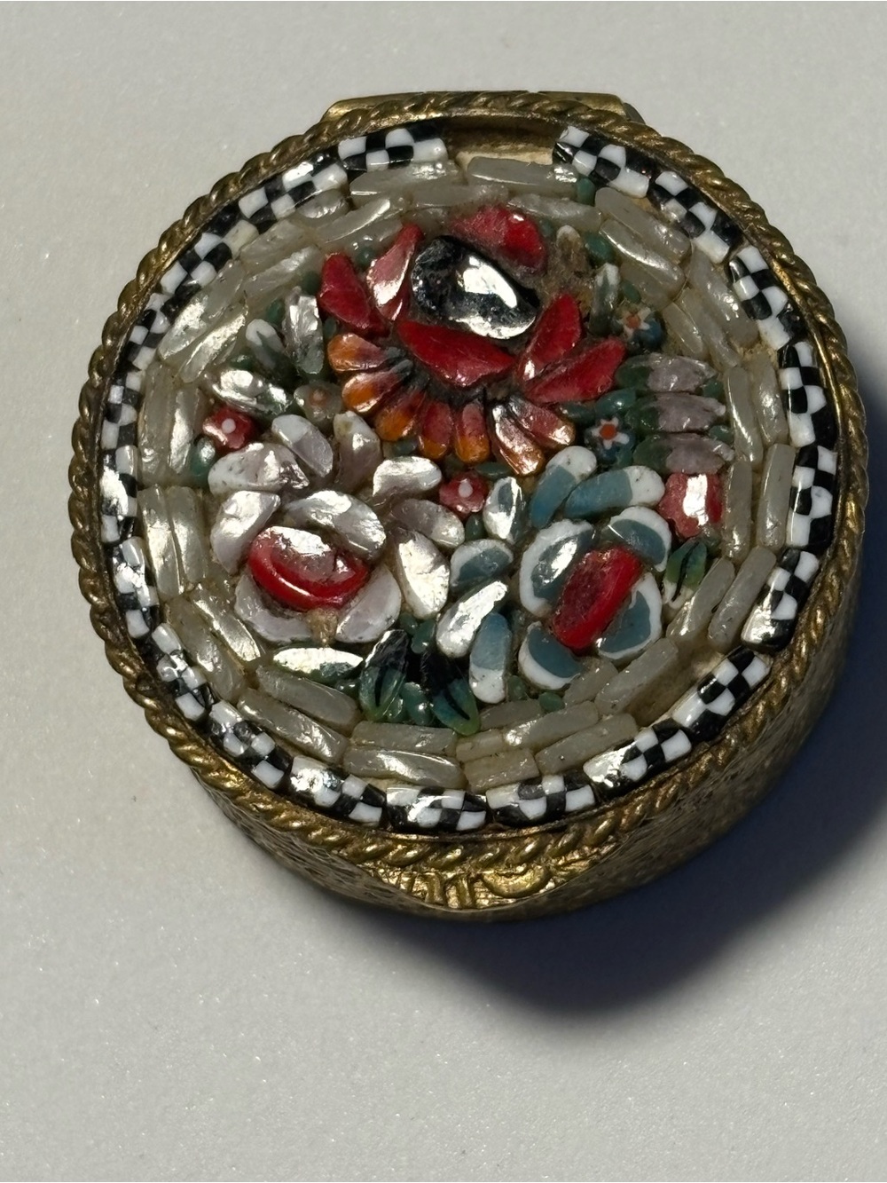 Vintage Italian Micro Mosaic Floral Pill Box - Picture 2 of 9